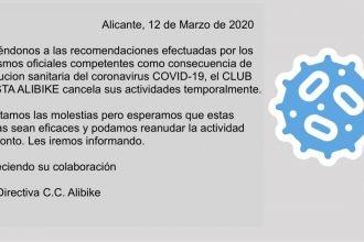 EL CLUB CICLISTA ALIBIKE CANCELA SU ACTIVIDAD TEMPORALMENTE POR EL COVID 19